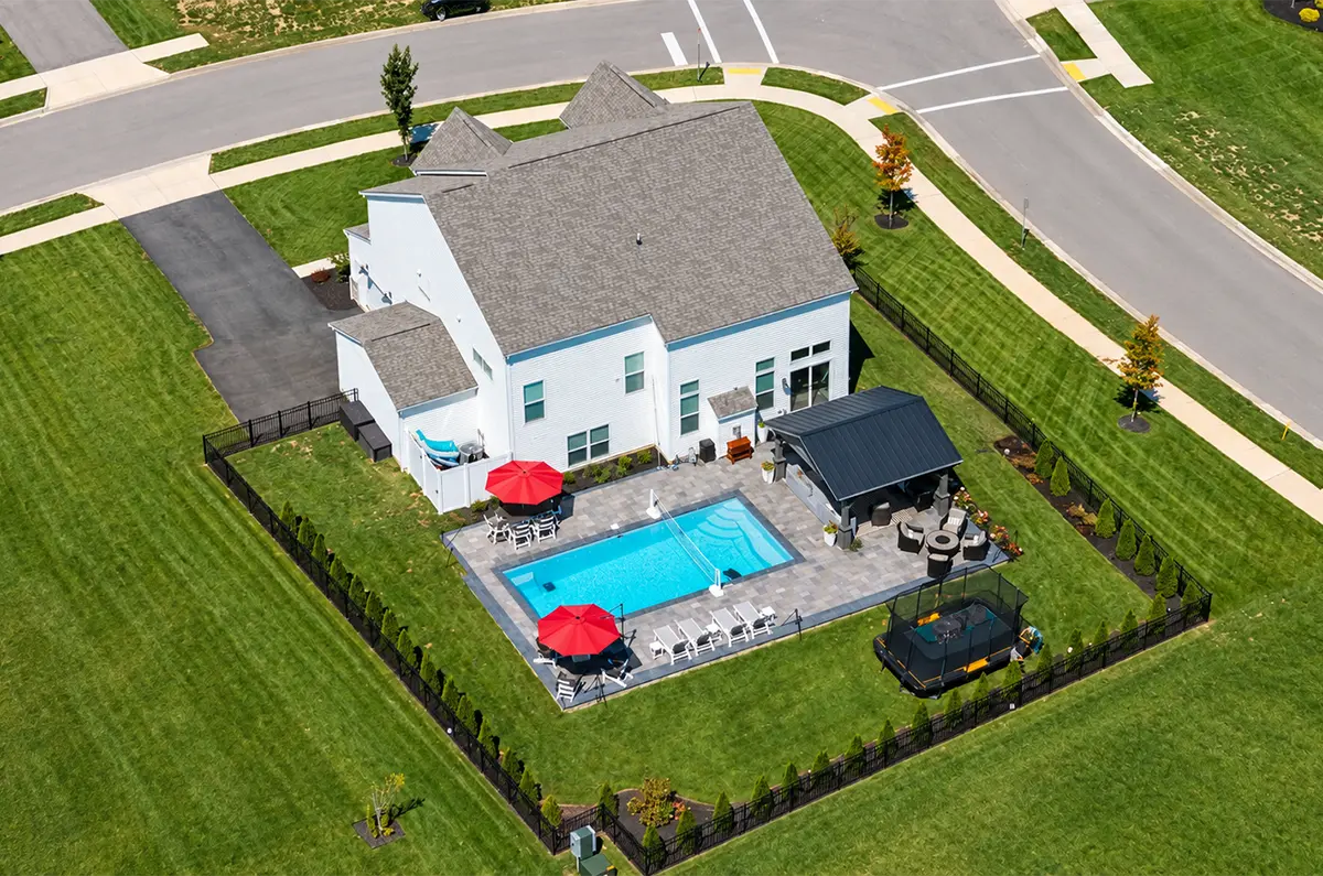 After Aerial Backyard Overview farmhouse patio
